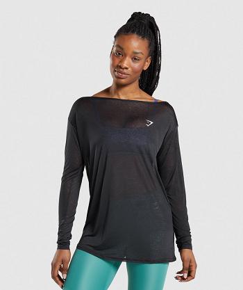 Long Sleeve Damskie Gymshark Treningowe Oversized Czarne | PL 2804YXF